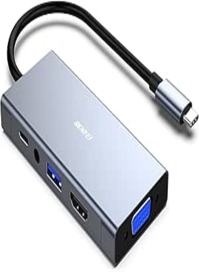 USB C HUB, Benfei 5-in-1 USB Type-C Hub with 4K HDMI VGA, USB 3.0, 3.5mm Audio and 60W PD, Compatible with MacBook Pro 2019/2018/2017, Surface Book 2, Dell XPS 13/15, Pixelbook and More